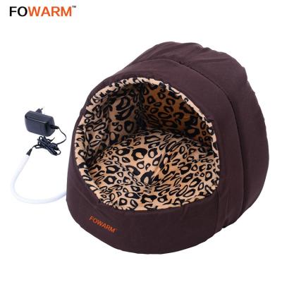 China Sustainable Leopard Pet Heating Non-slip Bottom Comfortable Bed for sale