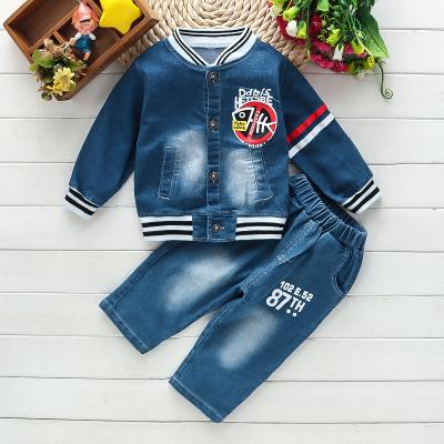 China Korean Children's long sleeve set Boys Spring and autumn denim two-piece set boys denim cardigan printed set for sale