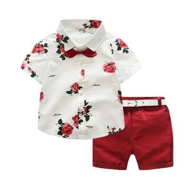 China Formal Children's summer Europe and the United States children's printed short-sleeved shirt casual shorts set belt for sale