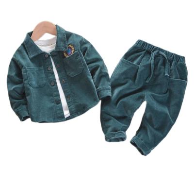 China Korean Baby boys and girls autumn two-piece Korean version of fashion corduroy shirt two-piece set for sale