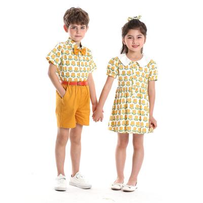 China Anti-wrinkle Short sleeve printed shirt family brother and sister set summer gentleman handsome children's dress baby dress for sale