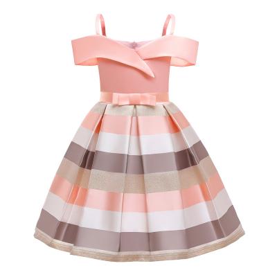 China Girls new children's dress summer slip dress princess off-the-shoulder striped birthday dress for sale