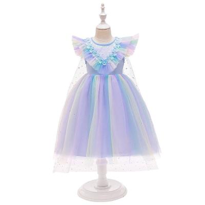 China Girls Frozen 2 Princess Elsa Dress Elsa Dress Child Shampan gauze long cape sequin costume for sale