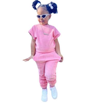 China Breathable 2023 new children's short-sleeved hoodie INS style girls' foreign trade set for sale