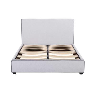 China Latest Modern Double Bed Bedroom Furniture High Headboard Luxury Light Gray Fabric Eco-Friendly Bed zu verkaufen