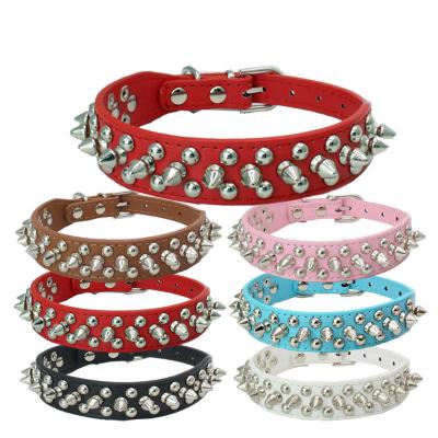 China Rivet Stocked Brass Screw Studs Large Luxury Adjustable PU Leather Studded Large Pointed Dog Collar With Spikes for sale