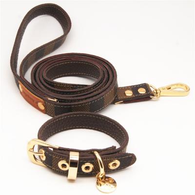 China Fashion New Designer Adjustable Luxury Brand Stocked Leather Dog Collar And Leash Set for sale