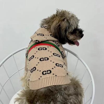 China Wholesale Store Brand Designer Pet Clothes Designer Knitting Dog Style Cloth Luxury Winter Cat Pet Clothes Warm With Hood for sale