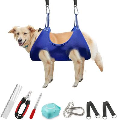 China OEM Stocked Customized Factory Wholesale Custom Cat Dog Pet Grooming Hammock Harness Aid Mesh Soft Nail Hammock Set for sale