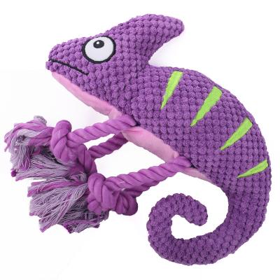 China Stored Dogs Teeth Cleaning Cotton Rope Pet Toy Cute Chameleon Full Stuffed Interactive Plush Dog Squeaky Chew Toy for sale