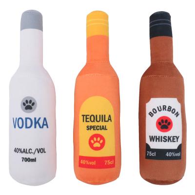 China Amazon Christmas Stocked Custom Plush Stuffed Squeakers Pet Toy Vodka Wine Bottle Champagne Shape Dog Chew Toy for sale