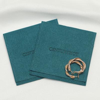 China Morden 50 Custom Green Luxury Logo 8*8cm Microfiber Jewelry Pouch With Ribbon, Jewelry Packaging Bags With Logo for sale