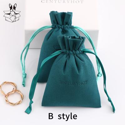 China 50 Luxury Elegant Custom Logo Printed Microfiber Jewelry Pouches With Ribbon, Drawstring Jewelry Packaging Bags for sale