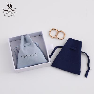 China Luxury Elegant Blue Microfiber Jewelry Pouches Custom Printed Logo High Quality, Necklace Earrings Packaging Pouch, Jewelry Drawstring Bag for sale