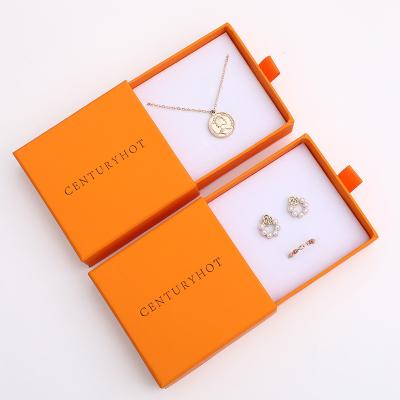 China Morden 9*9cm orange jewelry paper box, personalized handmade drawer package box bracelet necklace earrings boxes with logo for sale