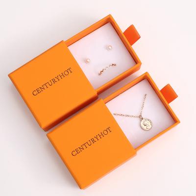 China Morden 6*6*3.5cm Orange Drawer Jewelry Box Personalized Cardboard Box,Bracelet Necklace Earrings Package Box With Logo Custom for sale