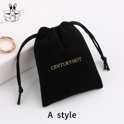 China Luxury Elegant Custom Logo Small Suede Jewelry Packaging Pouch Black Drawstring Packaging Bags, Personalized Jewelry Bag With Logo for sale