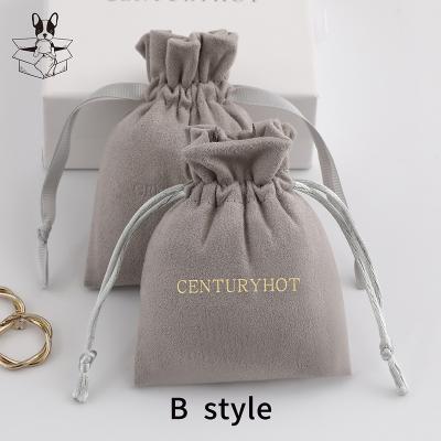 China Wholesale Gray 7*9cm Gray Jewelry Pouches, Luxury Suede Morden Jewelry Packaging Bags With Logo for sale