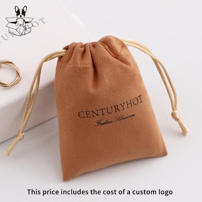 China Brown Suede Luxury Elegant Jewelry Pouches, Drawstring Jewelry Packaging Bags, Luxury Jewelry Bag with Custom Printed Logo for sale