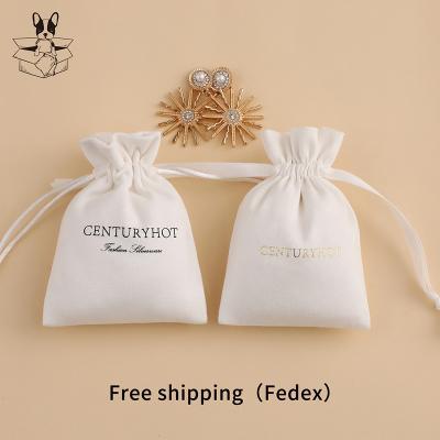 China Luxury Elegant White Soft Suede Jewelry Pouches, Personalized Drawstring Jewelry Packaging Bag With Custom Logo for sale