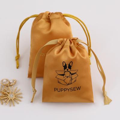 China Morden 50 Custom Logo Printed Small Satin Drawstring Pouches, Personalized Jewelry Pouch Dust Bag for sale