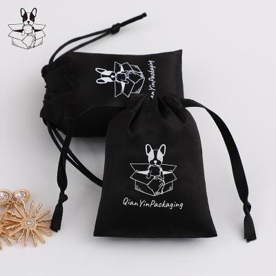 China 50 Customized Modern Luxury Small Black Drawstring Jewelry Pouches, Gift Bags, Jewelry Packaging Bag With Logo for sale