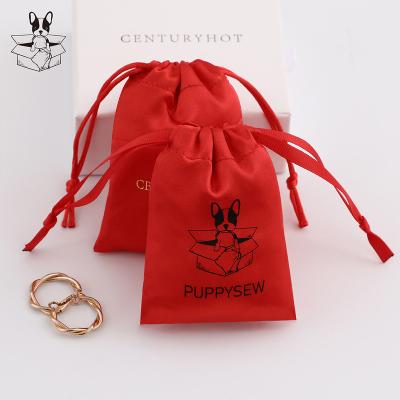 China 50 Luxury Elegant Custom Logo Printed Red Satin Jewelry Pouches, Drawstring Packaging Bags, Personalized Jewelry Bag With Logo for sale