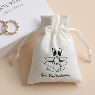 China Custom Jewerlry Pouch Jewelry Bags PUPPYSEW Logo High Quality White Cotton Canvas Jewelry Packaging Bag Jewelry Pouch Gift Bag0 for sale