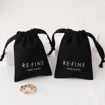 China Custom Morden PUPPYSEW Logo High Quality Black Cotton Jewelry Pouch Canvas Jewelry Gift Bag With Drawstring Pouch Bag for sale