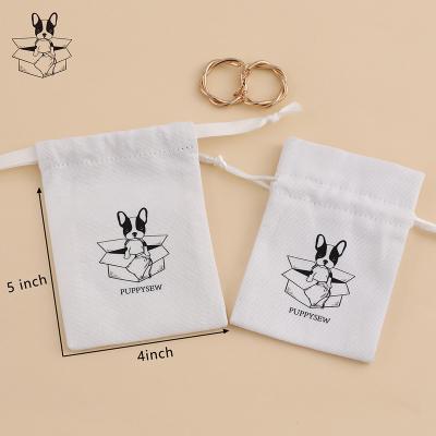 China High Quality Gift Drawstring Jewelry Pouch Logo Printed White Luxury Twill Security PUPPYSEW Cotton Jewelry Bag Custom Small Packaging Bag for sale