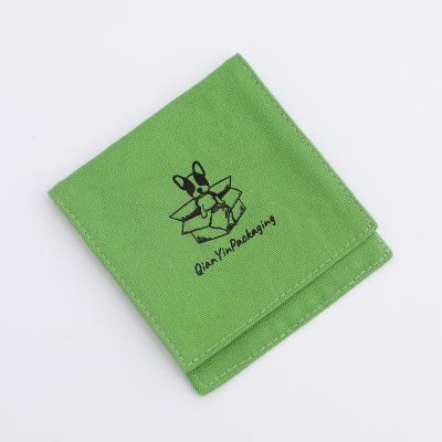 China Snap Button Bag Green Canvas Custom Logo 6*8cm Jewelry Pouch, High Quality Envelope Flap Pouch, Necklace, Earrings Bags With Your Logo With for sale