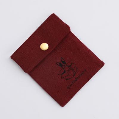 China Dark Red Snap Button Bag Canvas Jewelry Snap Bags, 6*8cm Jewelry Packaging Pouch, Custimozation Jewelry Bags With Logo for sale