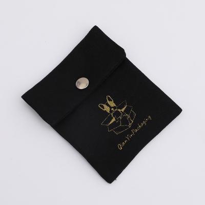 China Snap Button Bag Black Cotton Canvas 6*8cm Jewelry Bags, Necklace, Ring Packaging Bag, High Quality Jewelry Pouch With Logo Customization for sale