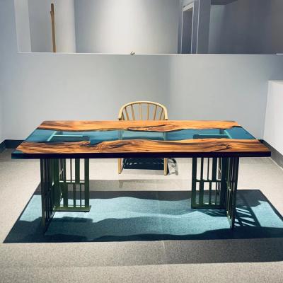 China Other Modern Design River Dining Table In Blue Color Epoxy Table Top Resin Table Home Hotel Restaurant Cafe Office for sale