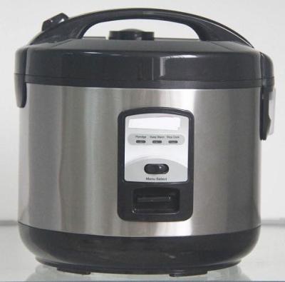 China Stainless Steel Outer Shell Digital Deluxe rice cooker with black plastic handle for sale