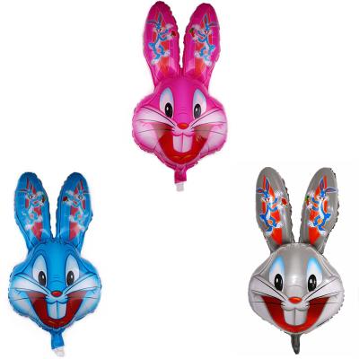 China Factory Price 83*43cm Wholesale Inflatable Animal Rabbit Shape Head Foil Balloon Plugs Bunny Foil Balloon On Tapping for sale