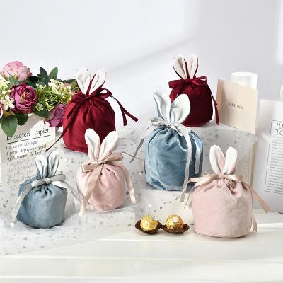 China Wholesale Easter Bag Factory Wedding Drawstring Favors Treat Pockets Bunny Rabbit Ears Basket Candy Gift Velvet Easter Bag for sale