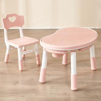 China 2021 new design low price chinese adjustable table children building tables with kids chair for kindergarten for sale