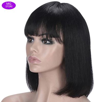 China Wholesale 4*4 Density Straight Peruvian Straight 130% Lace Frontal Wigs Bob Wigs With Bangs Remy For Women for sale