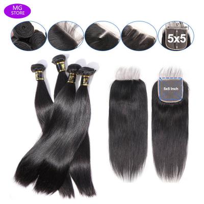 China 100 Bundles Wholesale Straight And Closure Human Brazilian Virgin Human Hair Lace Wig 5x5 Hd In One Box for sale