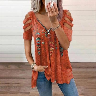 China Women Short Cotton Anti-Shrink Factory T-shirt Wholesale Popular Printing V-Neck Sleeve Oversized T-Shirt for sale