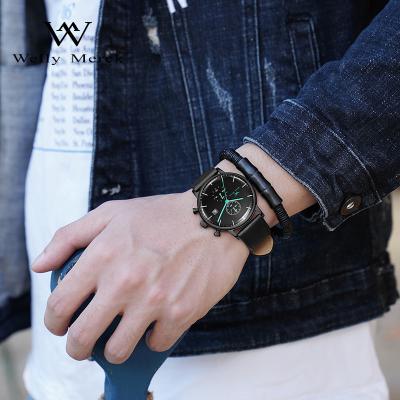 China Low MOQ Luminous Black Custom Logo OEM Mens Quartz Chronograph Watch Sets 5ATM Waterproof Water Resistant for sale