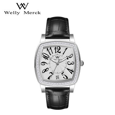 China Hot Sales Auto Date Watches Women Diamond Dial Leather Band Quartz Watch Luxury Jewelry for sale