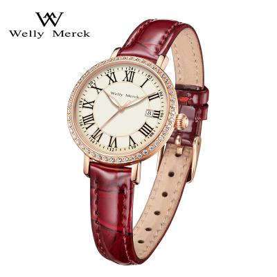 China Automatic Date Wellymerck Brand Fashion Women Quartz Watch Rose Gold Luxury Diamond Wristwatch Strap Clock Watches for sale