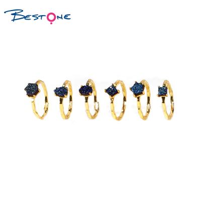 China Bestone lead free druzy ring brass gold plated natural gemstone ring stone custom adjustable ring for girls for sale