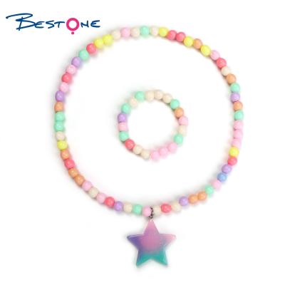 China Bestone TRENDY Customized Kids Multicolor Acrylic Bead Necklace and Bracelet Set with Pendants Round Beads Jewelry Set for Kid for sale