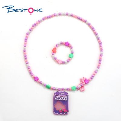 China Bestone TRENDY Custom Mixed Color Acrylic Kids Pearl Necklace and Bracelet Set with Pendants Customized Kids Jewelry Set for sale