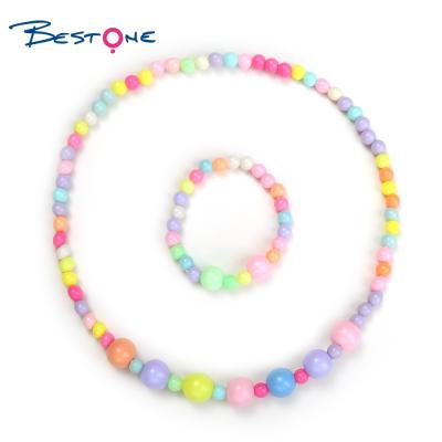 China FASHIONABLE Candy Color Bestone Acrylic Round Beads Kids Jewelry Set Wholesale Rainbow Color Necklace Bracelet Set Jewelry For Kids for sale