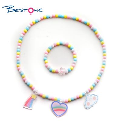 China Bestone TRENDY Customized Tender Acrylic Kids Round Multicolor Beads Jewelry Necklace Set Hot Cartoon Necklace And Bracelet Sets for sale