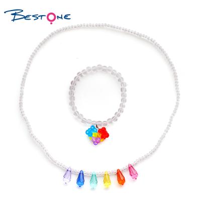 China Bestone TRENDY Customized Tender Kids Acrylic Round Multicolor Drum Beads Jewelry Set Fashion Cartoon Necklace And Bracelet Hot Sets for sale